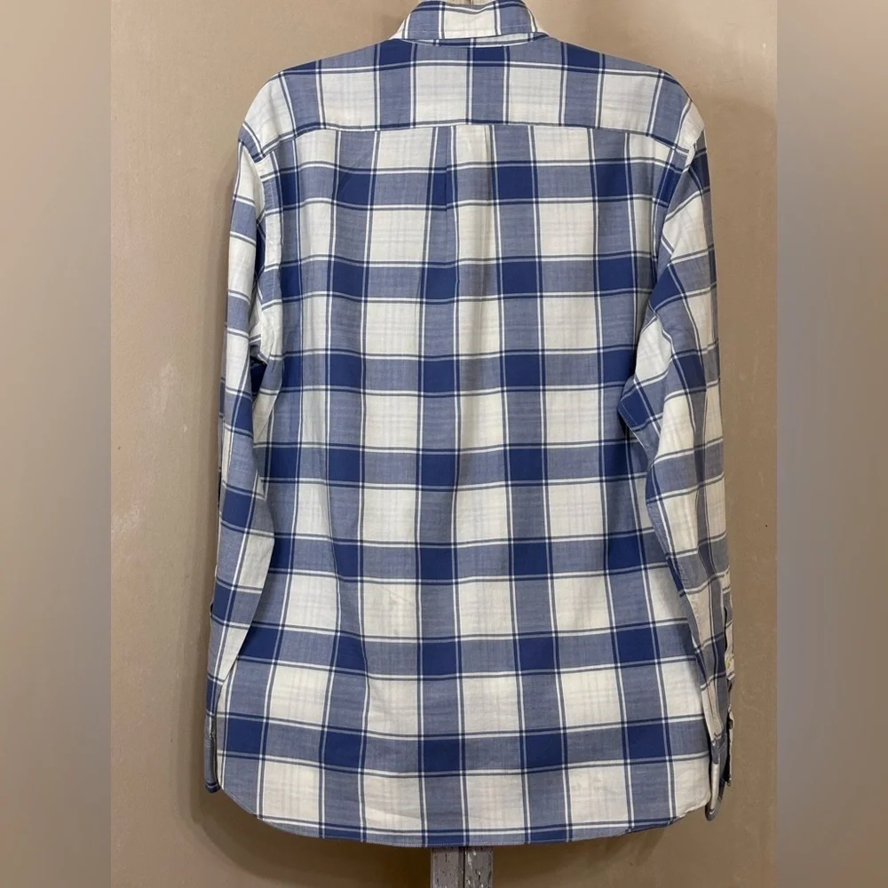 J. Crew Navy and Cream Plaid Madras Men's Shirt Sz L